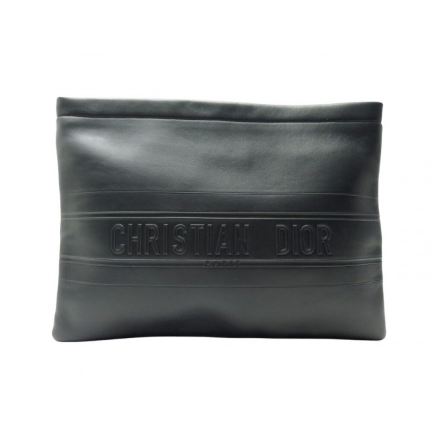 NEUF SAC POCHETTE CHRISTIAN DIOR RAYURES CUIR NOIR S5544CGSB_900U CLUTCH 1180€