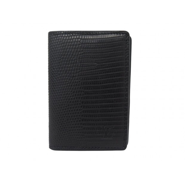 NEUF PORTEFEUILLE LOUIS VUITTON ORGANIZER DE POCHE CUIR LEZARD NOIR WALLET 1115€