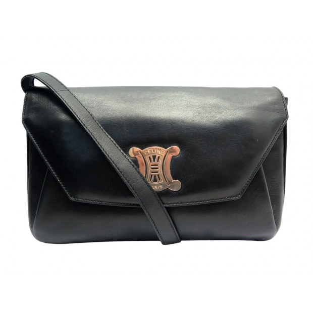 VINTAGE SAC A MAIN CELINE FERMOIR TRIOMPHE CUIR BOX NOIR BANDOULIERE BAG 2800€
