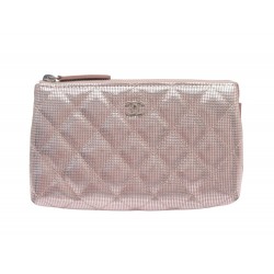 POCHETTE CHANEL ZIPPE EN CUIR MATELASSE ROSE TROUSSE PORTE MONNAIE POUCH 1100€
