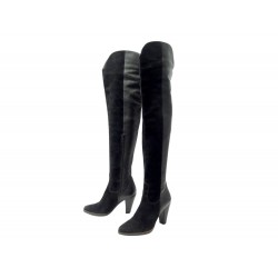 CHAUSSURES BOTTES CUISSARDES CHLOE 36.5 CUIR ET DAIM 36 NOIR BLACK BOOTS 1690€