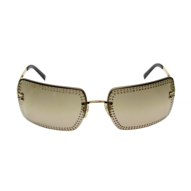RARE LUNETTES DE SOLEIL CHANEL 4105-B A STRASS METAL DORE GOLD SUNGLASSES 750€