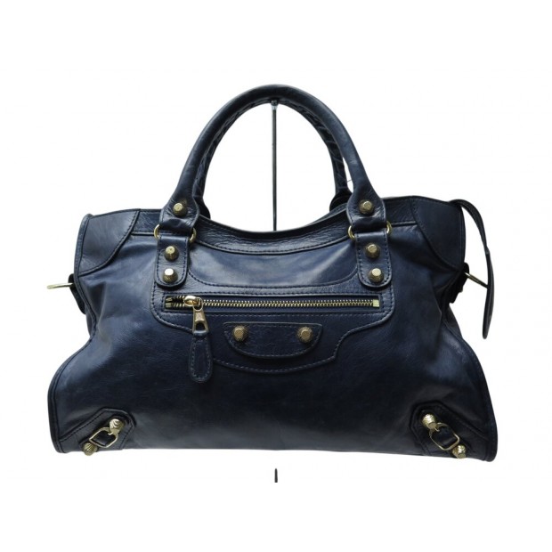 SAC A MAIN BALENCIAGA CITY GIANT LAITON 173084 CUIR BLEU MARINE HAND BAG 1590€