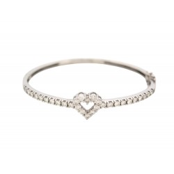 BRACELET JONC COEUR SERTI 30 DIAMANTS 1.55CT T15 OR BLANC 18K 10GR GOLD BANGLE