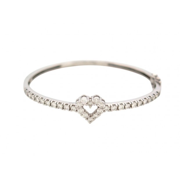 BRACELET JONC COEUR SERTI 30 DIAMANTS 1.55CT T15 OR BLANC 18K 10GR GOLD BANGLE