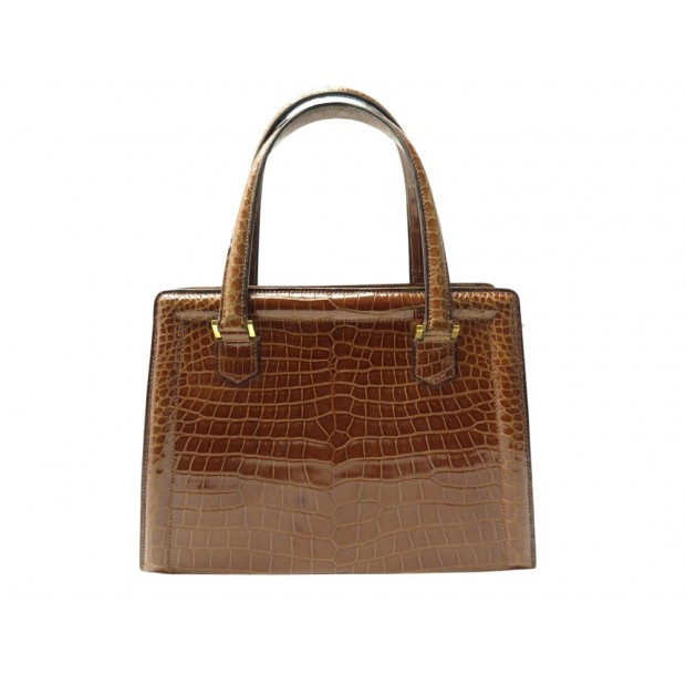 VINTAGE SAC A MAIN HERMES PULLMAN 26 EN CUIR DE CROCODILE MARRON BROWN HAND BAG