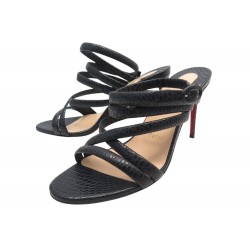 NEUF CHAUSSURES CHRISTIAN LOUBOUTIN CLEISSIMO 85 SANDALES 38 CUIR NOIR SHOE 695€