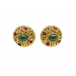 VINTAGE BOUCLES D'OREILLES CHANEL GRIPOIX EN PATE DE VERRE A CLIP BOITE EARRINGS
