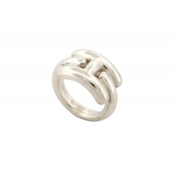 BAGUE HERMES VIF ARGENT MASSIF 925 14GR MOTIF H T54 + BOITE SILVER STERLING RING