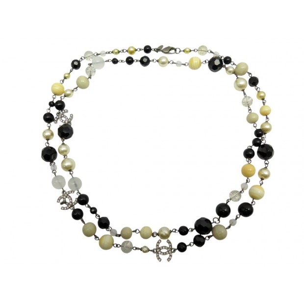 NEUF COLLIER CHANEL SAUTOIR DE 2009 PERLES LOGO CC STRASS PEARLS NECKLACE 1890€