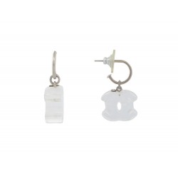 BOUCLES D'OREILLES CHANEL PENDANTES LOGO CC PLASTIQUE TRANSPARENT EARRINGS 650€