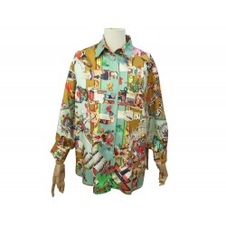 CHEMISE HERMES KACHINAS KERMIT OLIVER 42 L EN SOIE MULTICOLORE SILK SKIRT 3000€