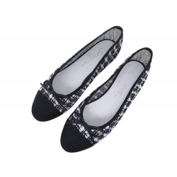 NEUF CHAUSSURES CHANEL G02819 BALLERINES LOGO CC 36 TWEED BICOLORE SHOES 1150€
