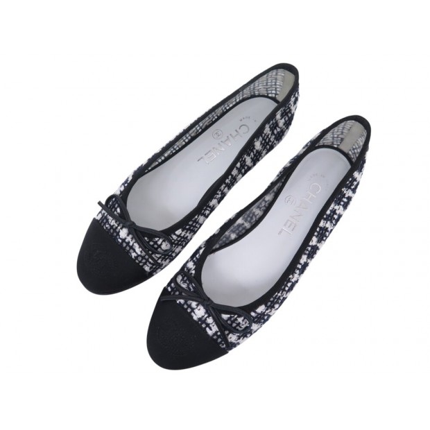 NEUF CHAUSSURES CHANEL G02819 BALLERINES LOGO CC 36 TWEED BICOLORE SHOES 1150€