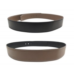 LIEN DE CEINTURE HERMES 42MM EN CUIR BOX NOIR & ETOUPE 85 LEATHER BELT 495€