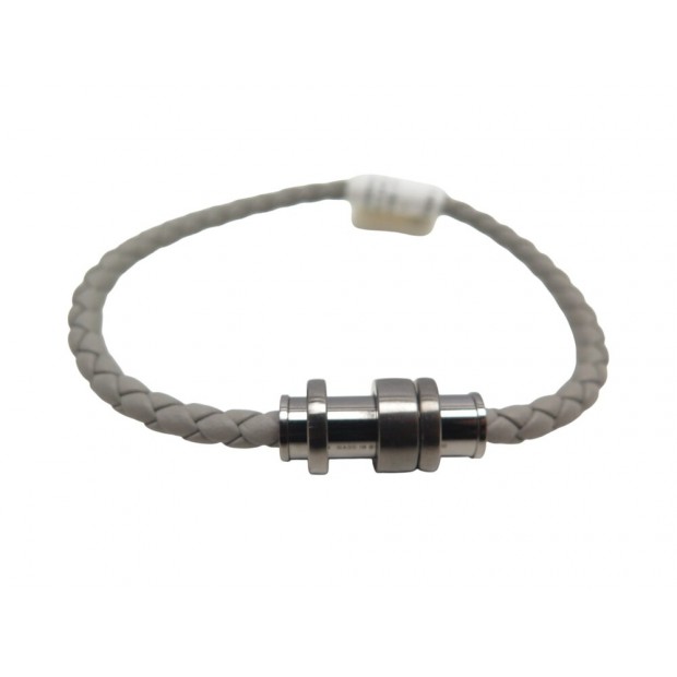 NEUF BRACELET MONTBLANC M61026 CUIR TRESSE GRIS 18.5CM GREY LEATHER BANGLE 345€