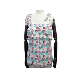 HAUT TOP CHANEL P61309V46577 BLOUSE VOLANTS BOUTONS COQUILLAGES 36 S SHIRT 3800€