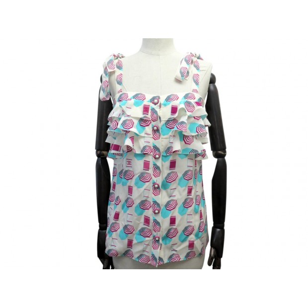 HAUT TOP CHANEL P61309V46577 BLOUSE VOLANTS BOUTONS COQUILLAGES 36 S SHIRT 3800€