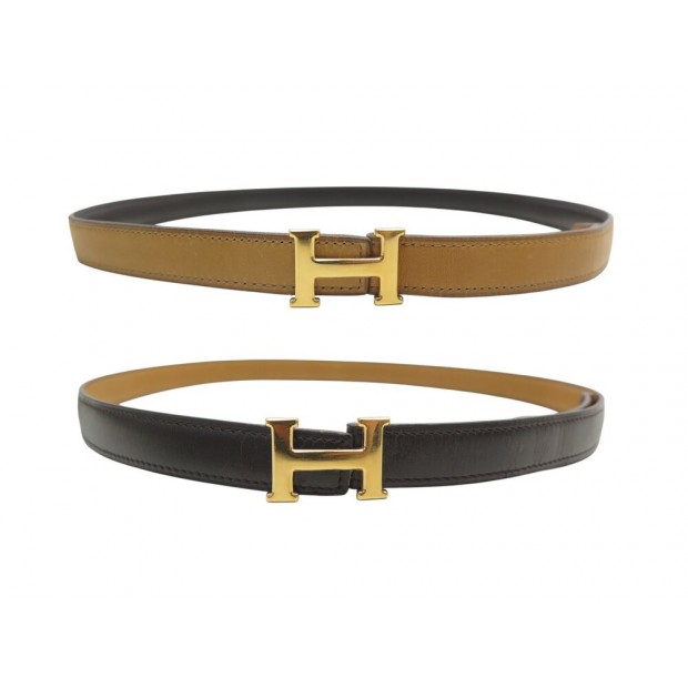 VINTAGE CEINTURE HERMES BOUCLE H 18MM REVERSIBLE EN CUIR BOX GOLD T89 BELT 545€