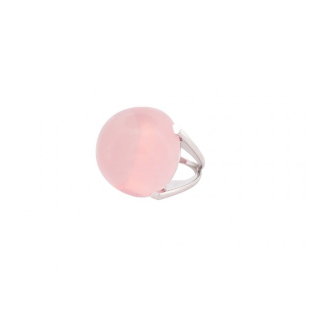 BAGUE CABOCHON QUARTZ ROSE ETOILE T50 EN OR BLANC 18K 21.8 GR GOLD RING 1990€