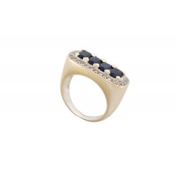 BAGUE SERTIE 4 SAPHIRS 2.08CT ET 30 DIAMANTS 0.24CT 54 OR BLANC 18K GOLD DIAMOND