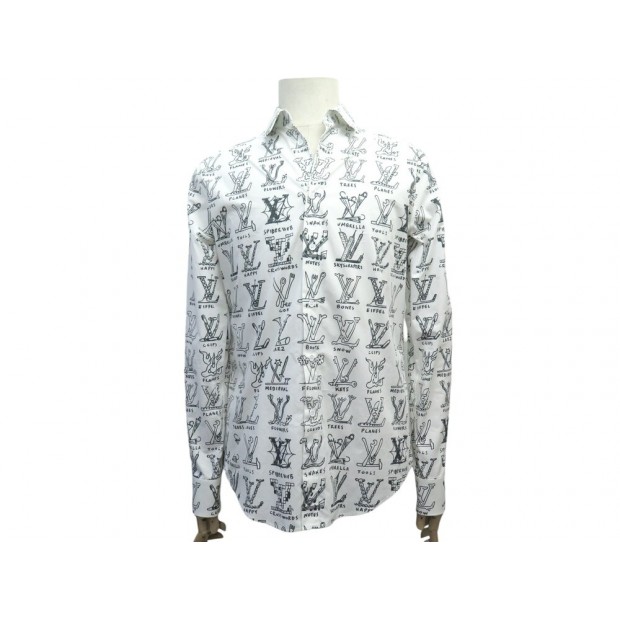 NEUF CHEMISE LOUIS VUITTON MONOGRAM LOGO PLAYS RM211M S 46 EN COTON SHIRT 1000€