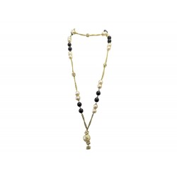 VINTAGE COLLIER CHANEL SAUTOIR PERLES NOIRES ET BLANCHES LOGO CC STRASS 2300€