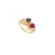 BAGUE TOI ET MOI RUBIS SAPHIR ET DIAMANTS T52 OR JAUNE 18K 5GR YELLOW GOLD RING