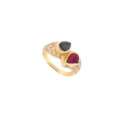 BAGUE TOI ET MOI RUBIS SAPHIR ET DIAMANTS T52 OR JAUNE 18K 5GR YELLOW GOLD RING