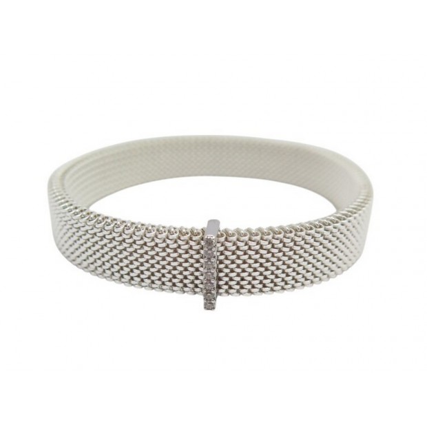 NEUF BRACELET MAUBOUSSIN MOI NON PLUS 16CM ACIER BLANC & OR DIAMANTS BANGLE 918€