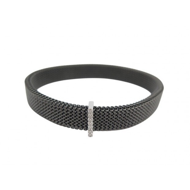 NEUF BRACELET MAUBOUSSIN MOI NON PLUS 17CM ACIER NOIR OR 14K DIAMANT BANGLE 918€