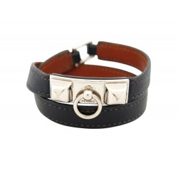 BRACELET HERMES RIVALE DOUBLE TOUR 17 CUIR SWIFT BLEU BOUCLE MEDOR 2013 480€