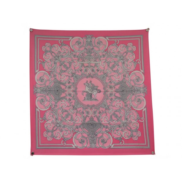 FOULARD HERMES LES TUILERIES JOACHIM METZ CARRE 90 EN SOIE ROSE SILK SCARF 530€