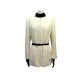 NEUF VESTE CHANEL ZIP EN TWEED ECRU COL VELOURS AVEC CEINTURE 42 L CINTRE 5650€