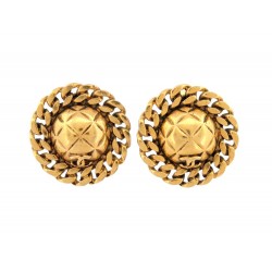 VINTAGE BOUCLES D'OREILLES CHANEL 1990 RONDES MATELASSEES LOGO CC DOREE EARRINGS