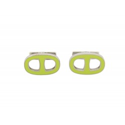 BOUTONS DE MANCHETTE HERMES CHAINE D'ANCRE EN EMAIL + ECRIN ENAMEL CUFFLINKS