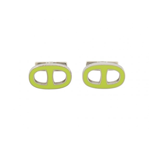 BOUTONS DE MANCHETTE HERMES CHAINE D'ANCRE EN EMAIL + ECRIN ENAMEL CUFFLINKS