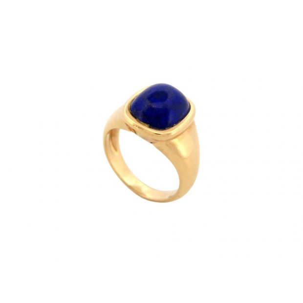 VINTAGE BAGUE HERMES CABOCHON LAPIS LAZULI EN OR JAUNE 18K T 53 ECRIN GOLD RING