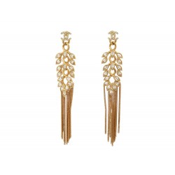BOUCLES D'OREILLES CHANEL LOGO CC CHAINES PENDANTES STRASS DORE EARRINGS 1200€