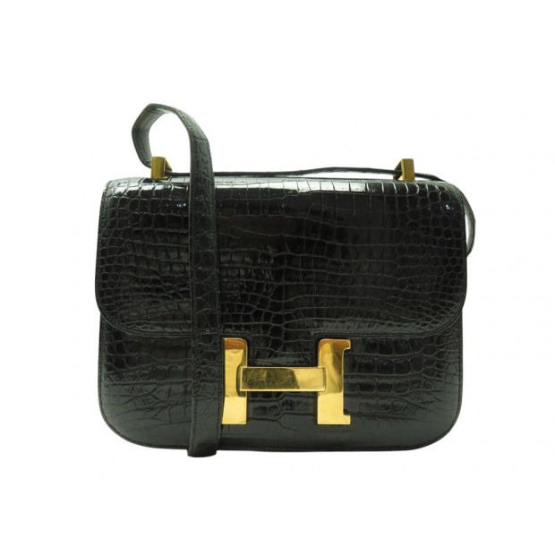 VINTAGE SAC A MAIN HERMES CONSTANCE 23 EN CUIR DE CROCODILE POROSUS NOIR HANDBAG