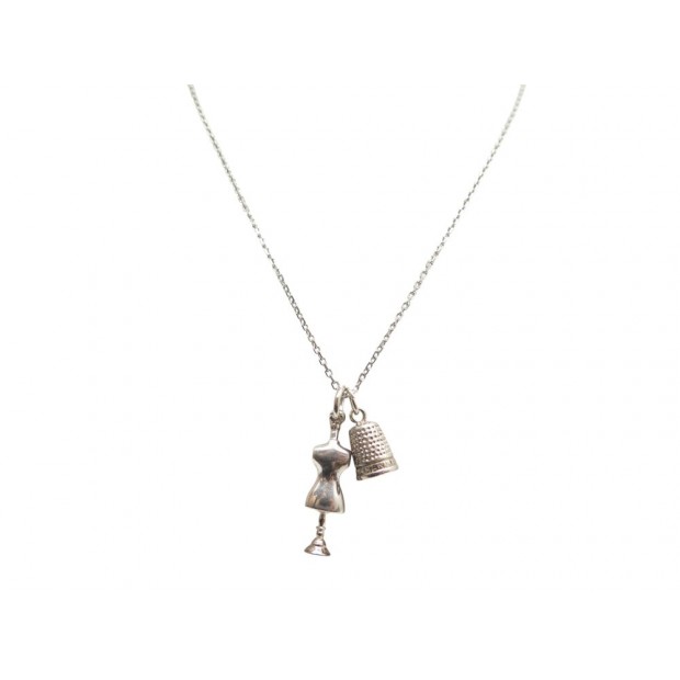 LOT 2 PENDENTIFS CHARMS CHANEL DE A COUDRE & MANNEQUIN + CHAINE COLLIER ARGENT