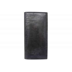 PORTEFEUILLE LONG BERLUTI EN CUIR SCRITTO PATINE NOIR BOITE LEATHER WALLET 980€