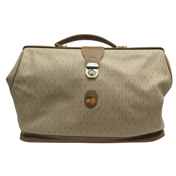VINTAGE YVES SAINT LAURENT SAC DE VOYAGE EN TOILE MONOGRAMME BEIGE TRAVEL BAG