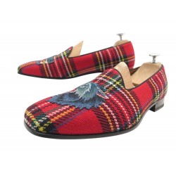 NEUF CHAUSSURES GUCCI MOCASSINS 496260 TARTAN & LOUP 9.5 44.5 WOLF LOAFERS 830€