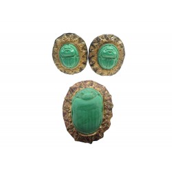 VINTAGE LOT BILLY BOY BROCHE + BOUCLES D'OREILLES SCARABEE 1980 EARRINGS BROOCH