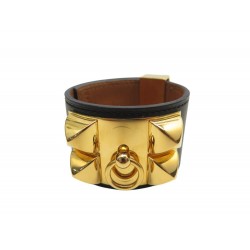 BRACELET HERMES COLLIER DE CHIEN MEDOR CDC 16CM CUIR SWIFT NOIR METAL DORE 1320€