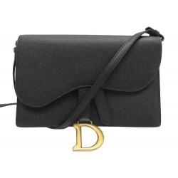 NEUF SAC A MAIN CHRISTIAN DIOR POCHETTE CEINTURE SADDLE CUIR NOIR BELT BAG 1450€