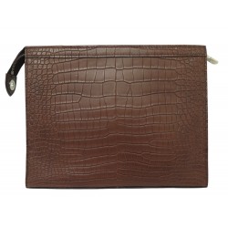NEUF TROUSSE LOUIS VUITTON POCHETTE VOYAGE CUIR CROCODILE ALLIGATOR MARRON POUCH