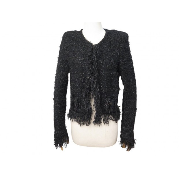 NEUF VESTE BALMAIN 147333 K90 EN TWEED NOIR & BOUTONS DORES 40 42 L JACKET 2490€