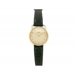 VINTAGE MONTRE HERMES ARCEAU PLAQUE OR 25 MM BRACELET LEZARD QUARTZ LADY WATCH